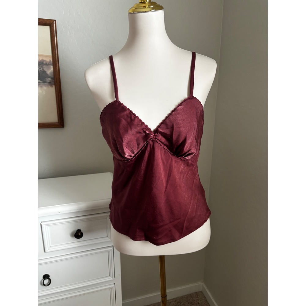 Burgundy Satin Lace Trim Camisole Top with Bow Detail Size L 12-14‎